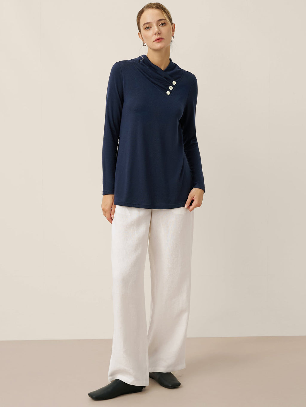 Cashmere Asymmetric Cowl Neck Stretch Top TATIANA