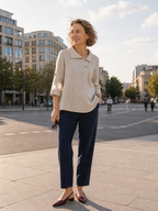 100% Linen Asymmetric Button Placket Shirt CLARISSA