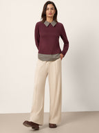Cotton Plaid Panel Long Sleeve Top RAYNA