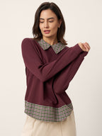 Cotton Plaid Panel Long Sleeve Top RAYNA