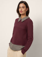 Cotton Plaid Panel Long Sleeve Top RAYNA