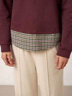 Cotton Plaid Panel Long Sleeve Top RAYNA