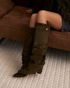 Lavista Slouchy Suede knee high boots - Olive green