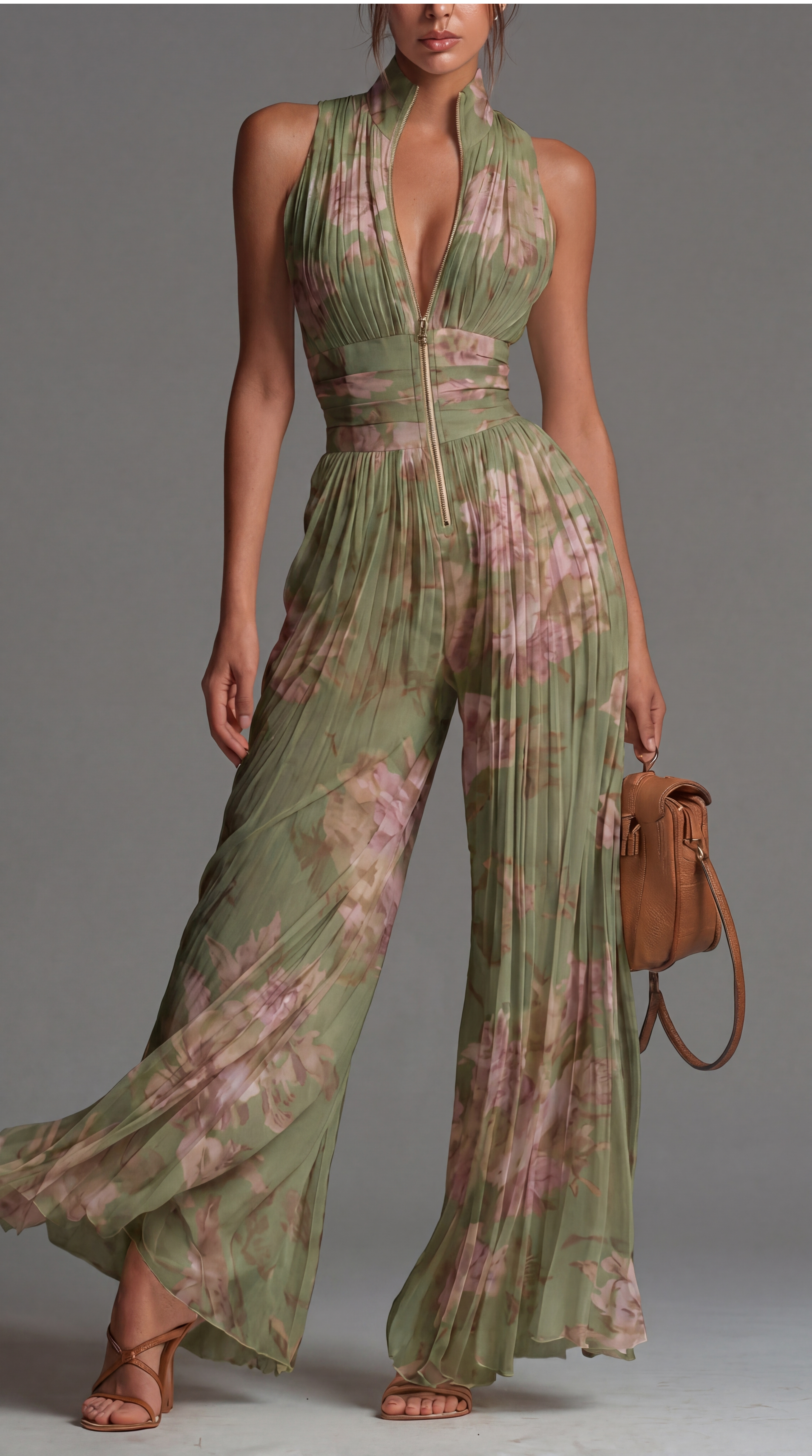 Pleated Floral Chiffon Jumpsuit • S1