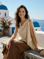 100% Linen Cowl-Neck Asymmetric Top LEVINA