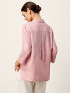 100% Linen Layered Lapel V-neck Sculpted Front Pleat Longline Top ODALYS