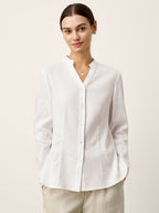 Linen-Lyocell Mandarin Collar Fitted Seam Shirt THORA