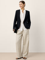 Linen-Lyocell Mandarin Collar Fitted Seam Shirt THORA