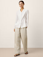 Linen-Lyocell Mandarin Collar Fitted Seam Shirt THORA