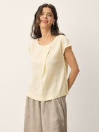 Linen-Lyocell Asymmetric Pleat Cap-Sleeve Top CERELIA