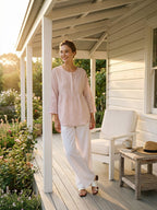 Linen Checked Long-Sleeved Top CAROLINE