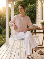 Linen Checked Long-Sleeved Top CAROLINE