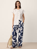 Linen Abstract-Print Straight-Leg Pants ORLA