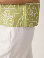 Linen Geometric Floral Stand-Collar Top DELPHINA