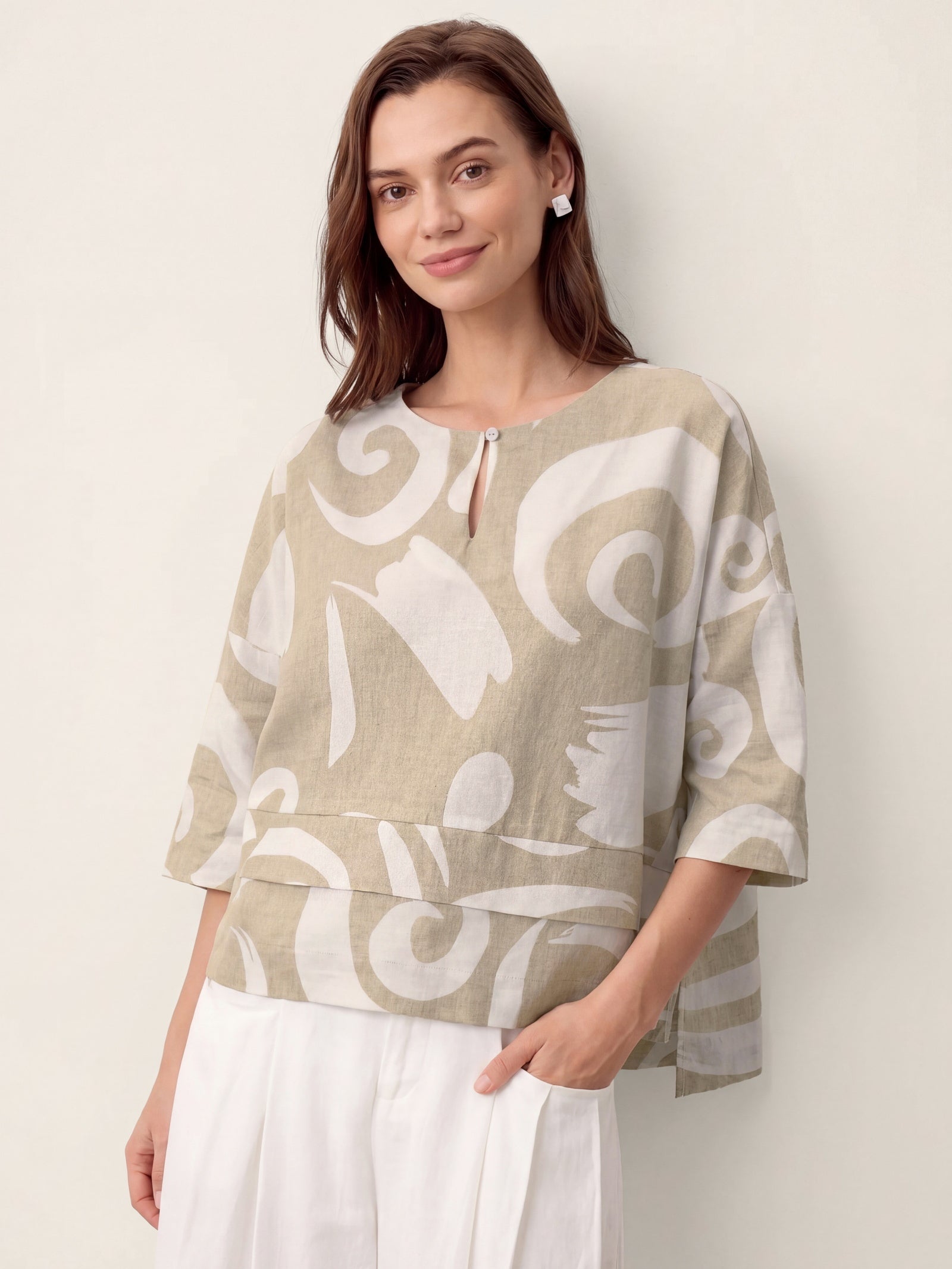 Linen Layered Asymmetric Top NOREEN