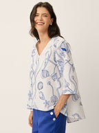 Linen Marine Curio Print High-Low Overtop CERELIA