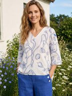 Linen Marine Curio Print High-Low Overtop CERELIA