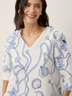 Linen Marine Curio Print High-Low Overtop CERELIA