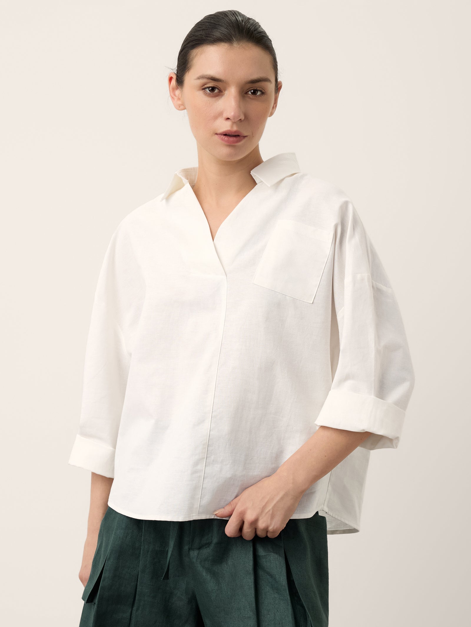 Linen Oversized Fit Pocket Shirt ELOWEN