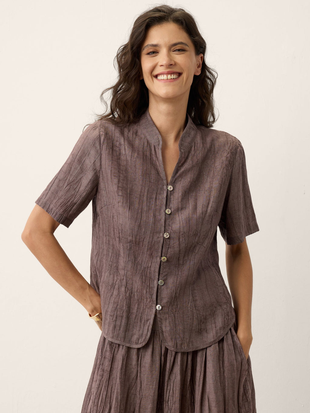 Lyocell Textured Stand Collar Shirt Jacket PHILIPPA