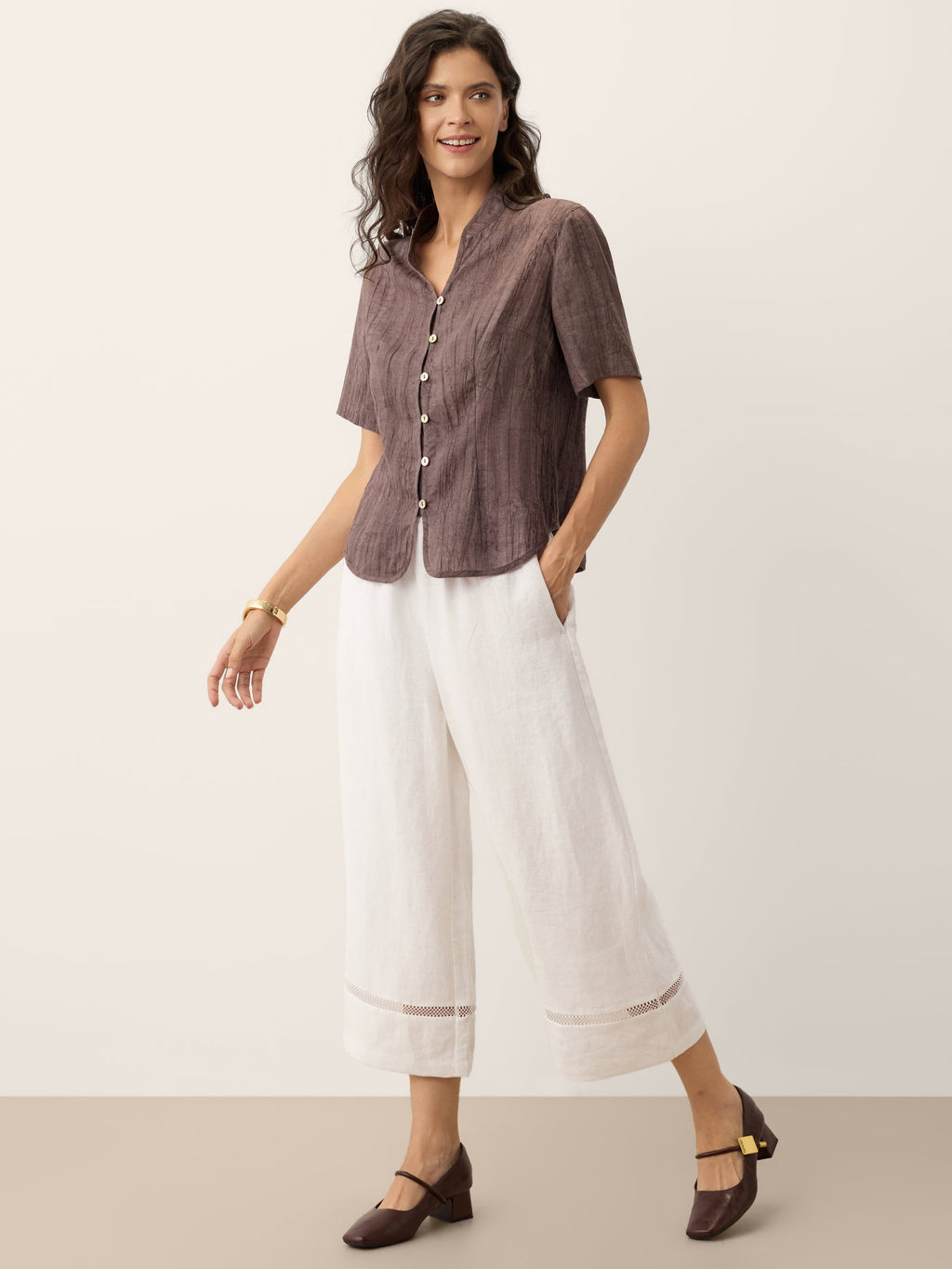 Lyocell Textured Stand Collar Shirt Jacket PHILIPPA