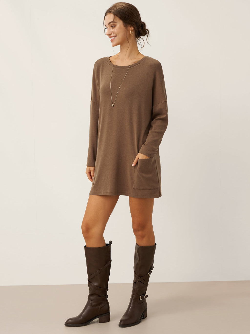 Lenzing Tencel Modal® Long Drop Shoulder Stretch Pullover Top with Patch Pockets