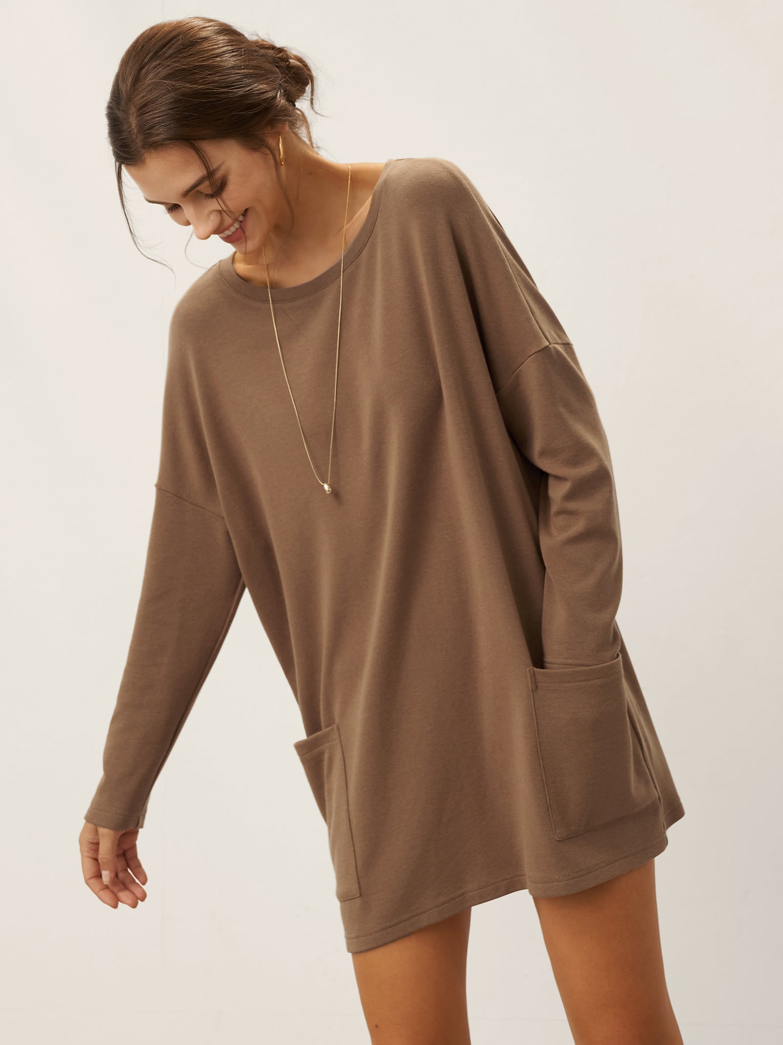 Lenzing Tencel Modal® Long Drop Shoulder Stretch Pullover Top with Patch Pockets