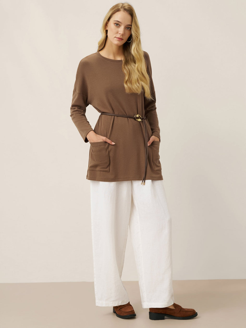 Lenzing Tencel Modal® Long Drop Shoulder Stretch Pullover Top with Patch Pockets