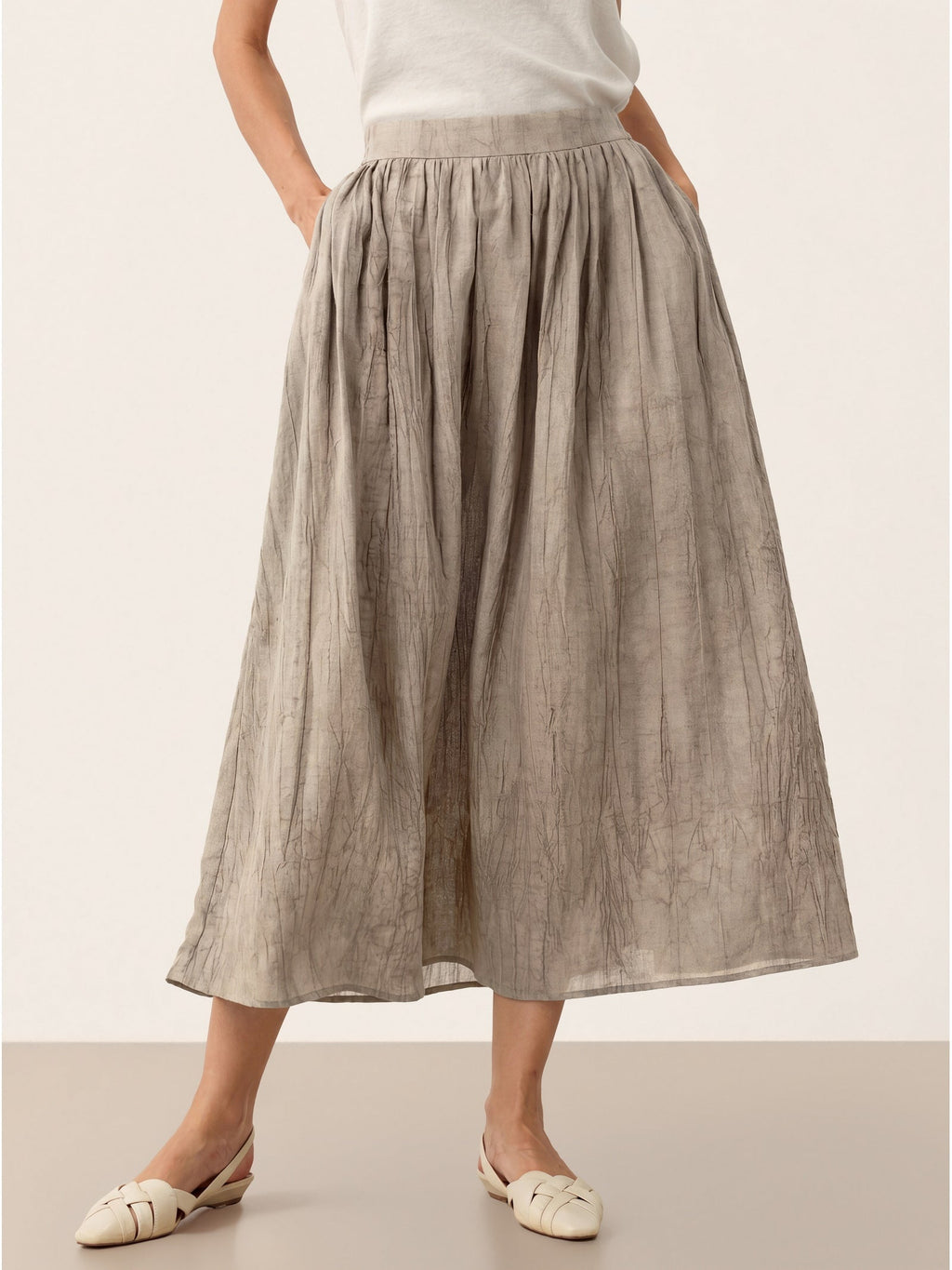 Lyocell Textured Pleated Waist Skirt ROSAMUND