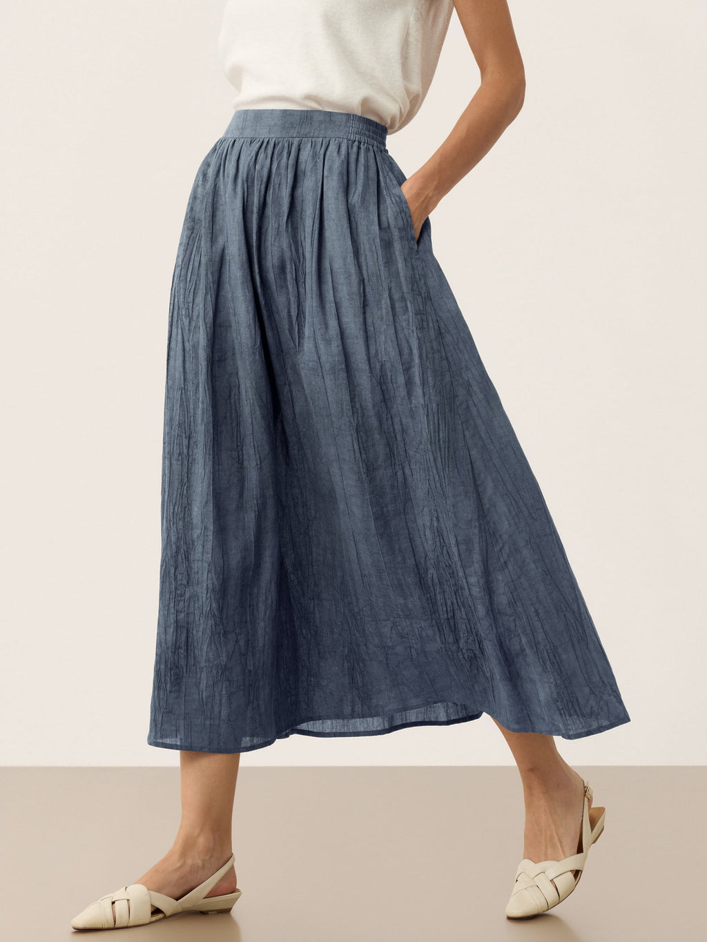 Lyocell Textured Pleated Waist Skirt ROSAMUND