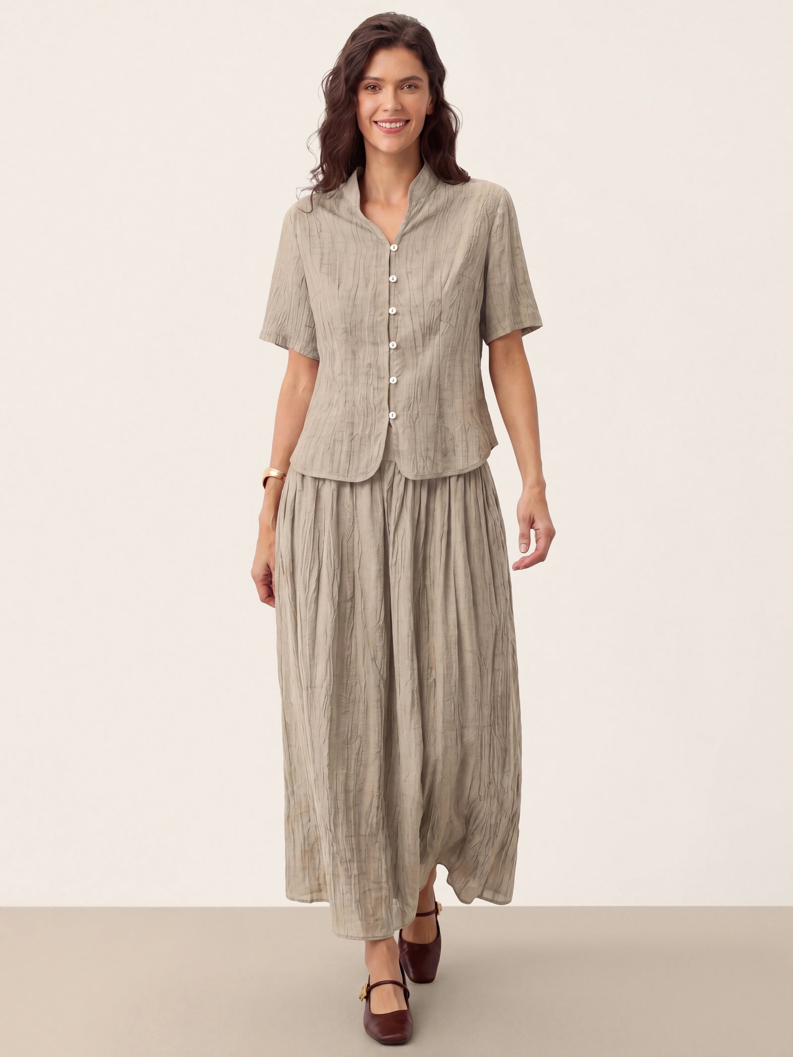 Lyocell Textured Stand Collar Shirt Jacket PHILIPPA