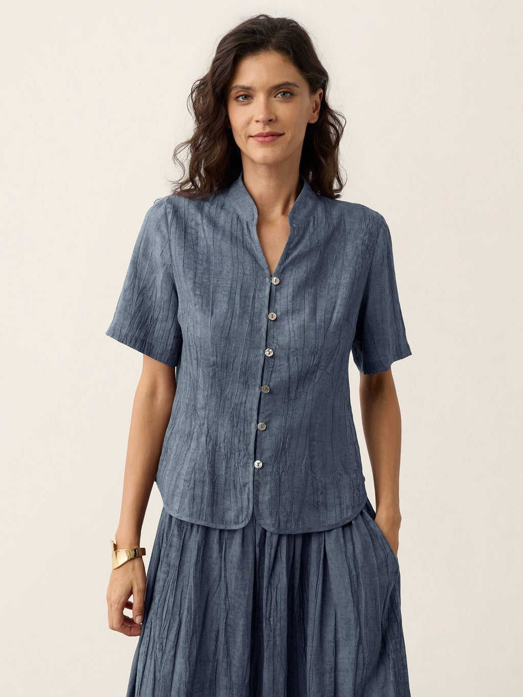Lyocell Textured Stand Collar Shirt Jacket PHILIPPA