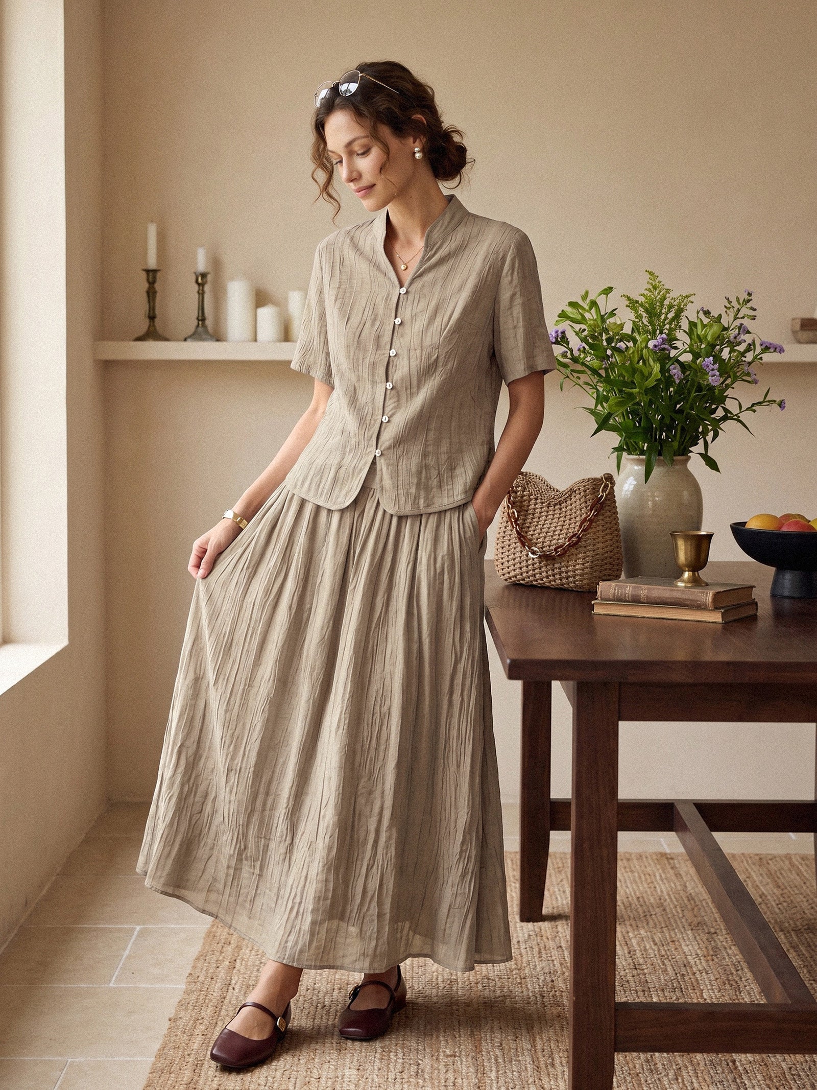 Lyocell Textured Stand Collar Shirt Jacket PHILIPPA