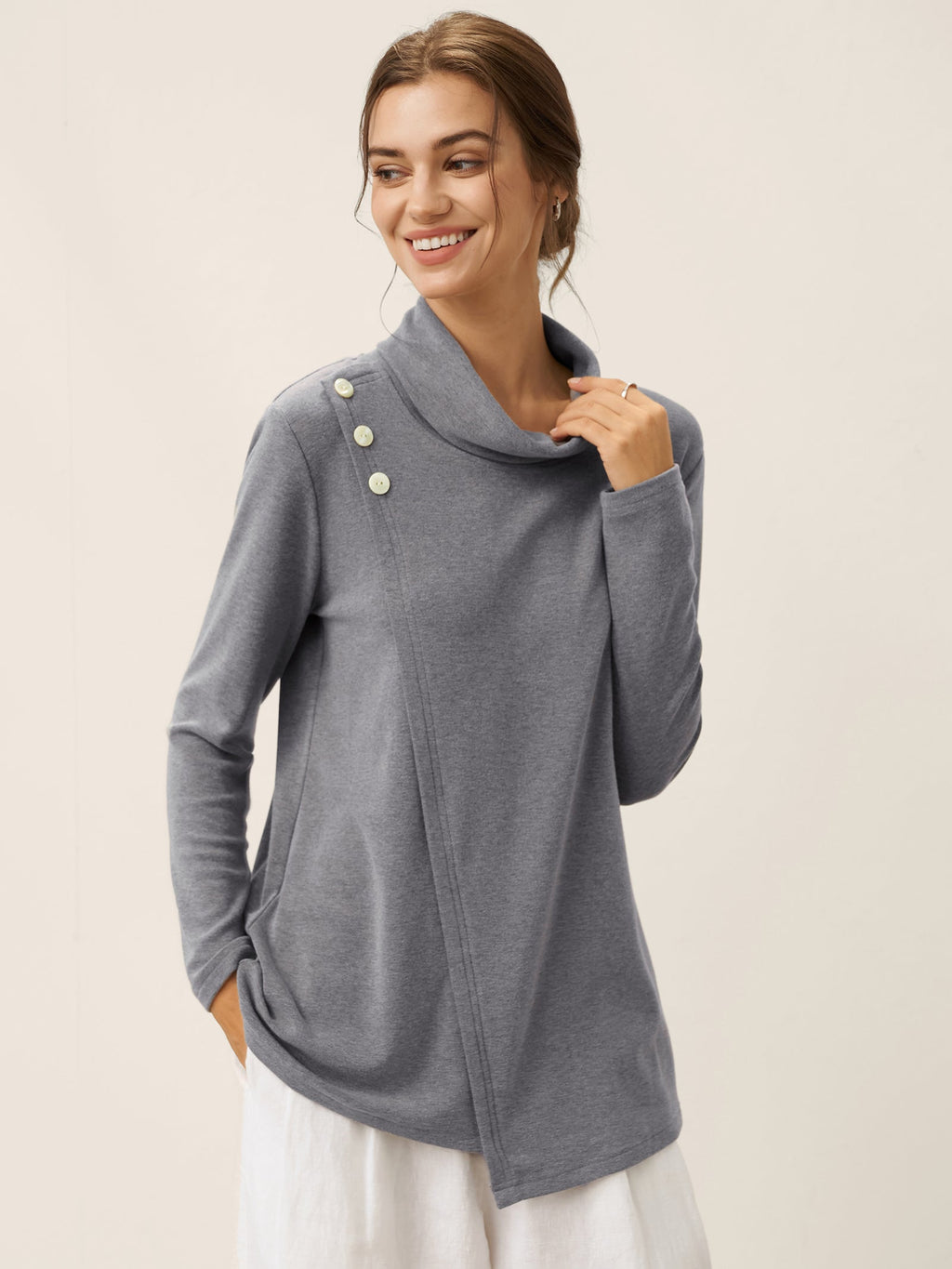 Lenzing Modal® Mock Neck Buttoned Stretch Top ZARIA
