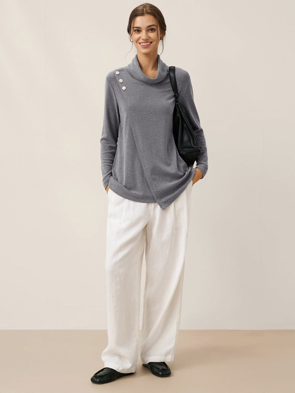 Lenzing Modal® Mock Neck Buttoned Stretch Top ZARIA