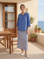 100% Linen Shawl V-Neck Half Sleeve Top JADE