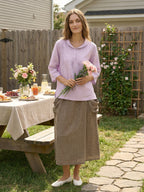 100% Linen Shawl V-Neck Half Sleeve Top JADE