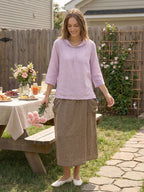 100% Linen Shawl V-Neck Half Sleeve Top JADE