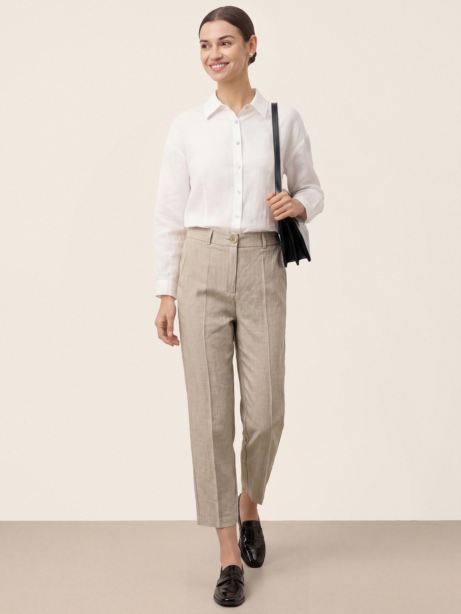 Linen Tailored Straight Cropped Pants LOGAN