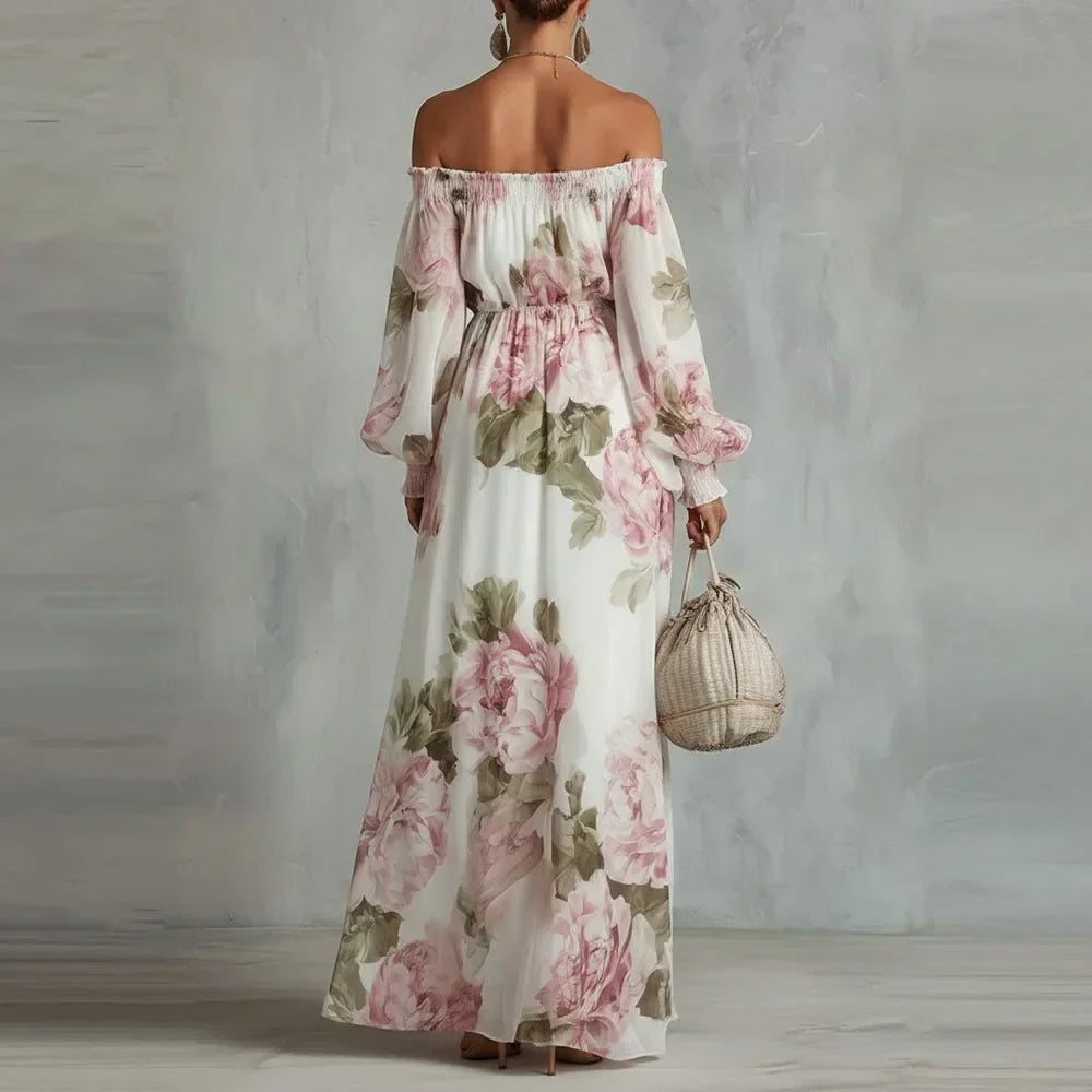 Payton | Off-Shoulder Floral Maxi Dress, Long Sleeves