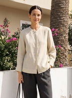 100% Linen Hidden Button Crew Neck Shirt INES