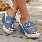 Elara Denim Wedge Sandals