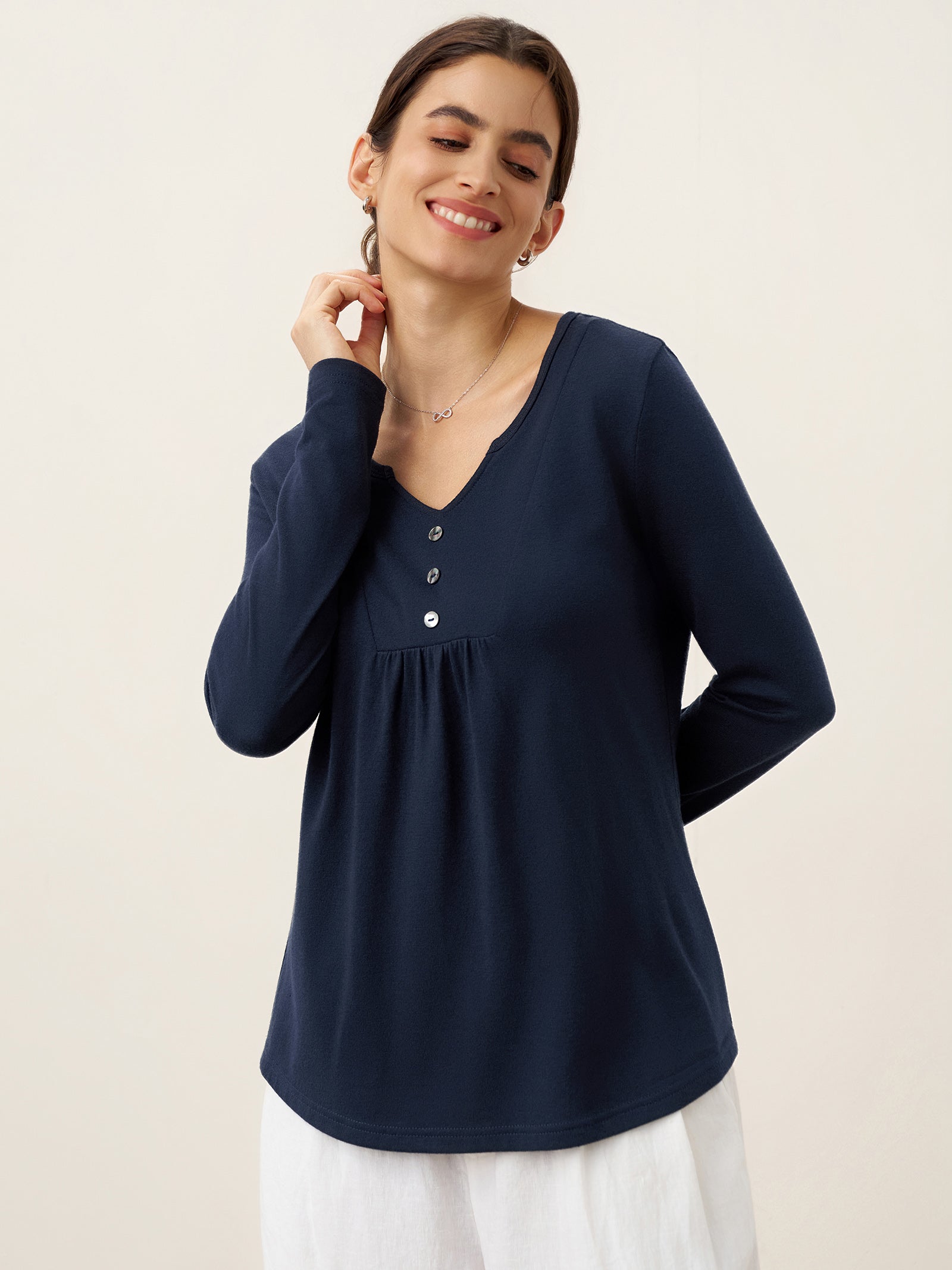 Bamboo Viscose Textured Pleated Shell Accent Stretch Top ZINNIA