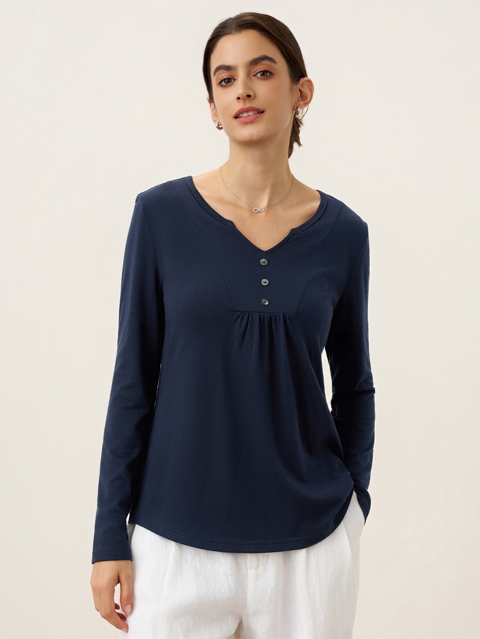 Bamboo Viscose Textured Pleated Shell Accent Stretch Top ZINNIA