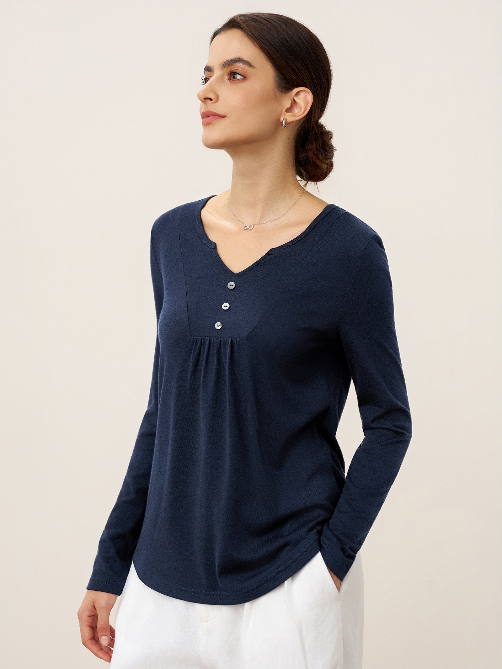 Bamboo Viscose Textured Pleated Shell Accent Stretch Top ZINNIA