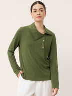 Wool Asymmetric Lapel Fruit Button Decor Top YSABEL