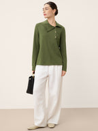 Wool Asymmetric Lapel Fruit Button Decor Top YSABEL