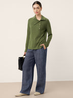 Wool Asymmetric Lapel Fruit Button Decor Top YSABEL