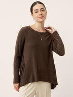 Wool Panelled Ruched Asymmetric Hem Top KALISTA