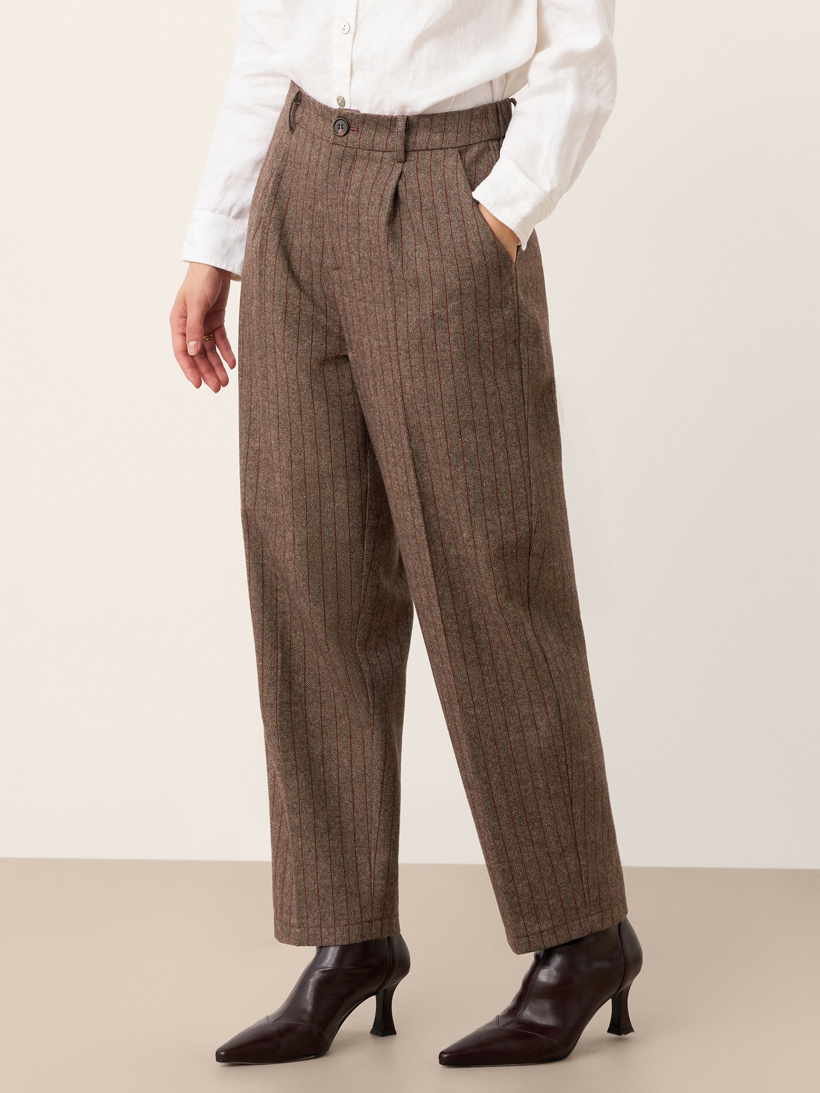Wool Striped Tapered Tailored Trousers CASSIOPEIA